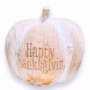 SHABBY CHIC Thanksgiving White Washed Wooden Pumpkin w Rose Gold Carved Wood